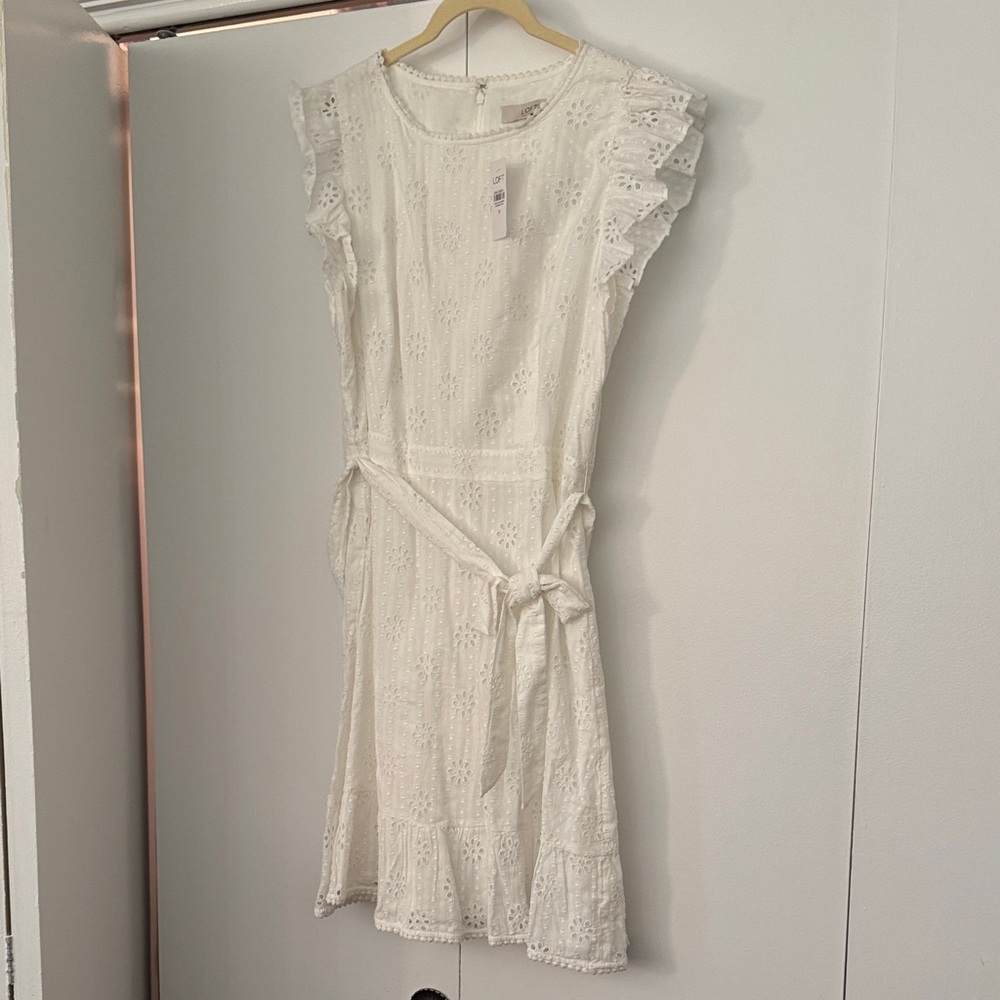 LOFT White Eyelet Midi Dress